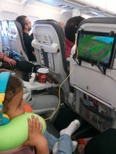 Load image into Gallery viewer, ipad mount on thomas cook airline holiday flight entertainment with tablethookz seat-back ipad holder