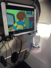 Load image into Gallery viewer, TabletHookz v2.0 tablet and cell phone mount for travel. Mount your device at eye level hands free on the plane in the car. compatible with ipad and iphone and all other devices